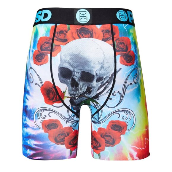 PSD Grateful Trip Skull Roses Tie Dye Mesh Mens Boxer Brief XXL Red Blue Yellow - Picture 4 of 9